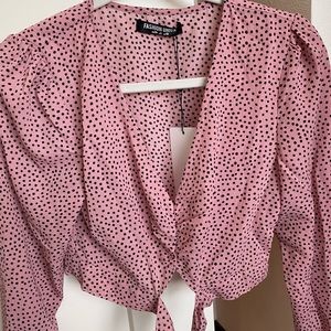 Wrap front blouse polka dots